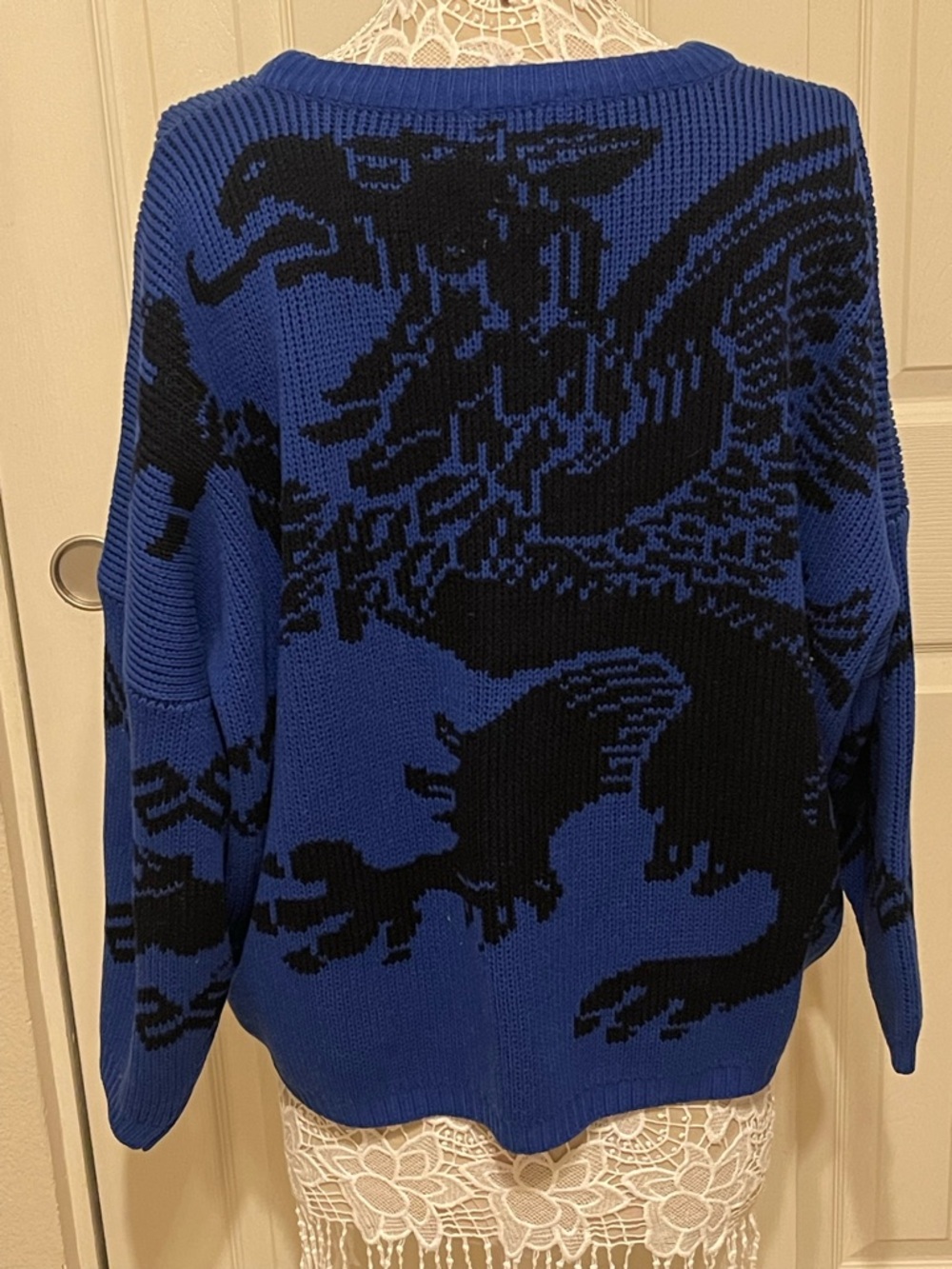 Vintage Pazzo! Long Sleeve Sweater Blue & Black Dragon 80s Small Oversized